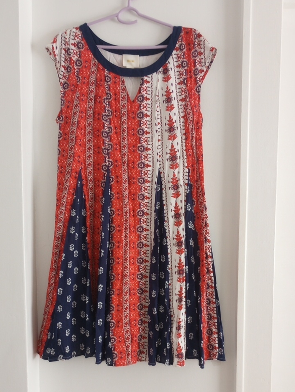 Anthropologie Maeve Navy Multicolor Printed Cap-Sleeve Dress Size M